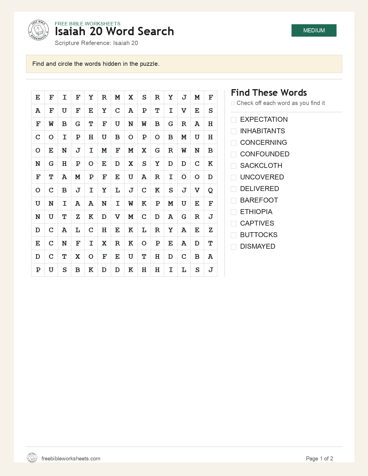 Isaiah 20 Word Search preview