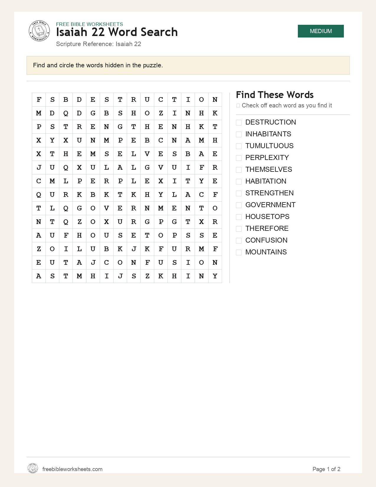 Isaiah 22 Word Search preview
