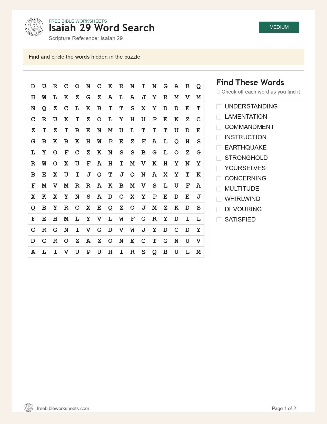 Isaiah 29 Word Search preview