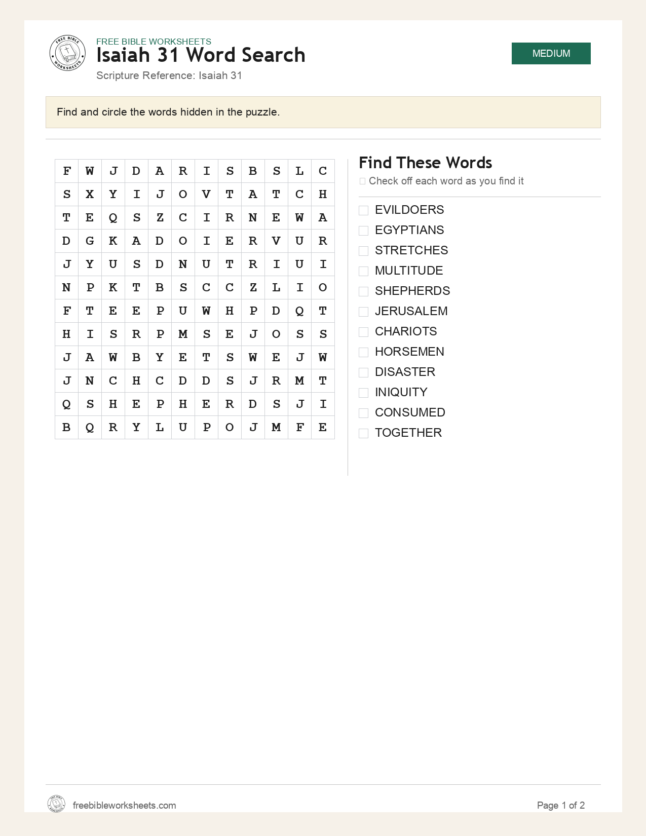 Isaiah 31 Word Search preview