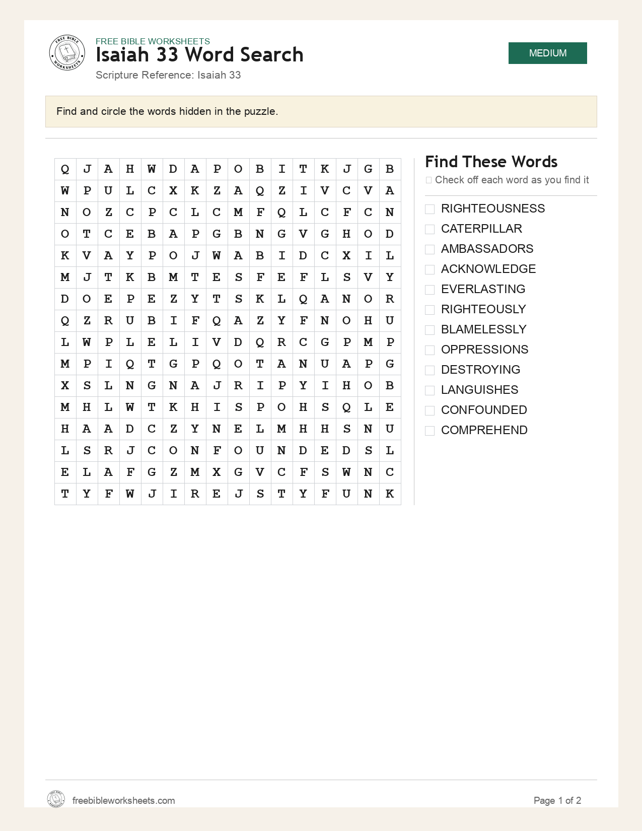 Isaiah 33 Word Search preview