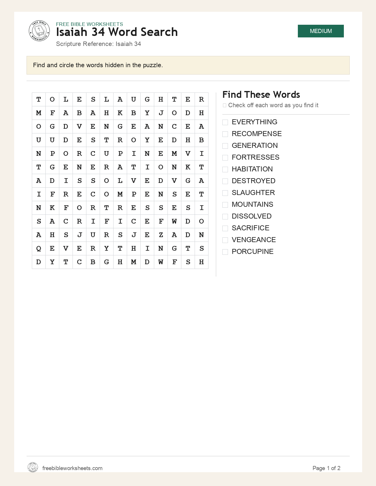Isaiah 34 Word Search preview