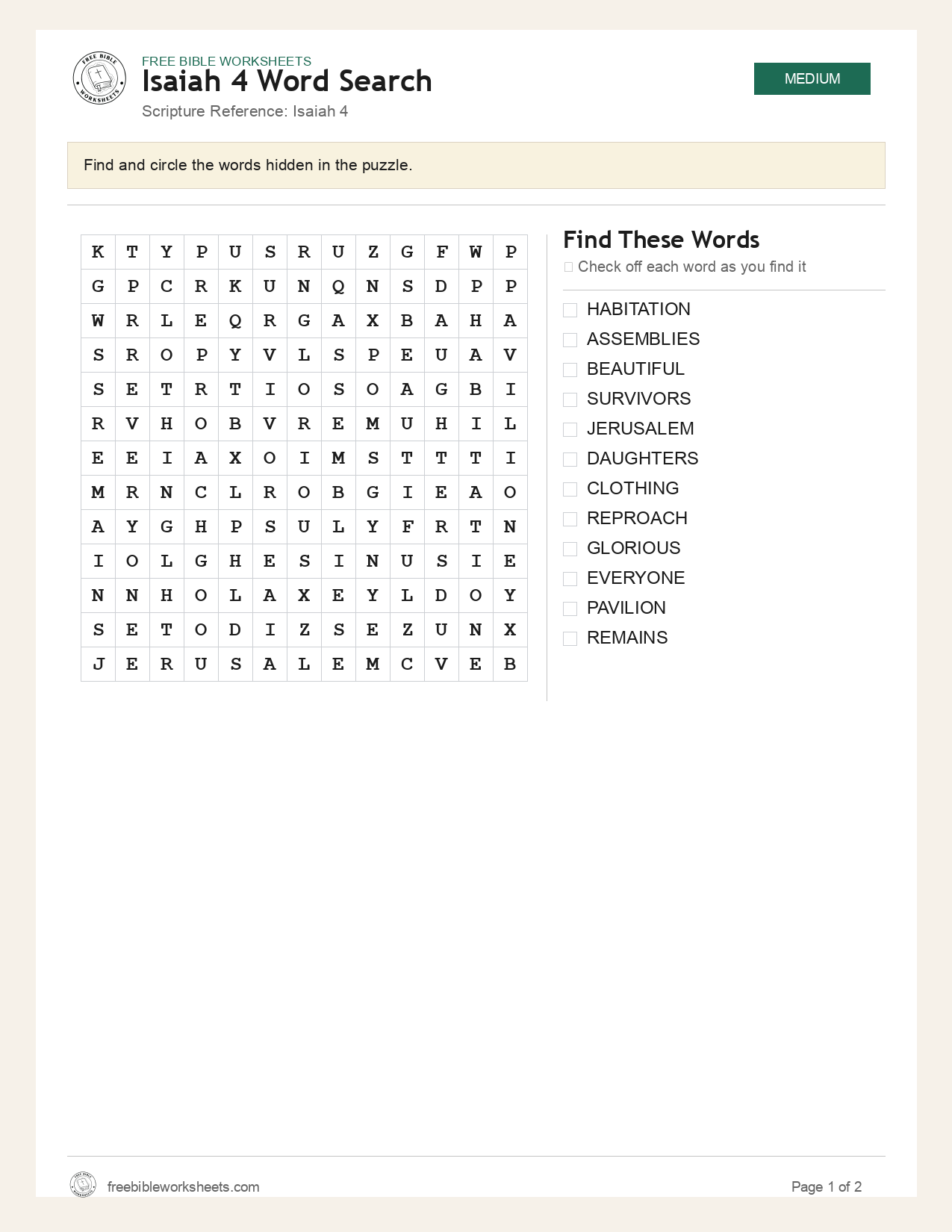 Isaiah 4 Word Search preview