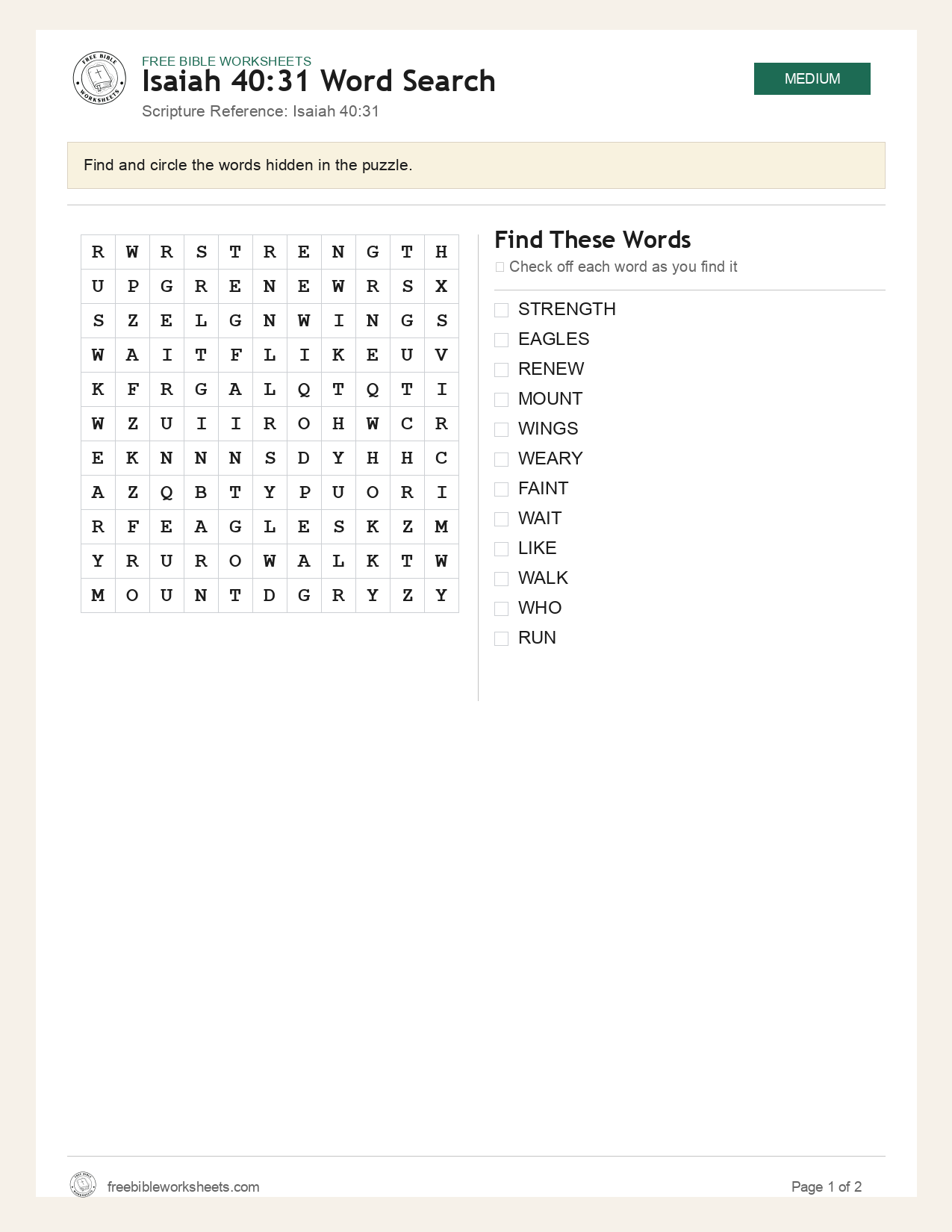 Isaiah 40:31 Word Search preview