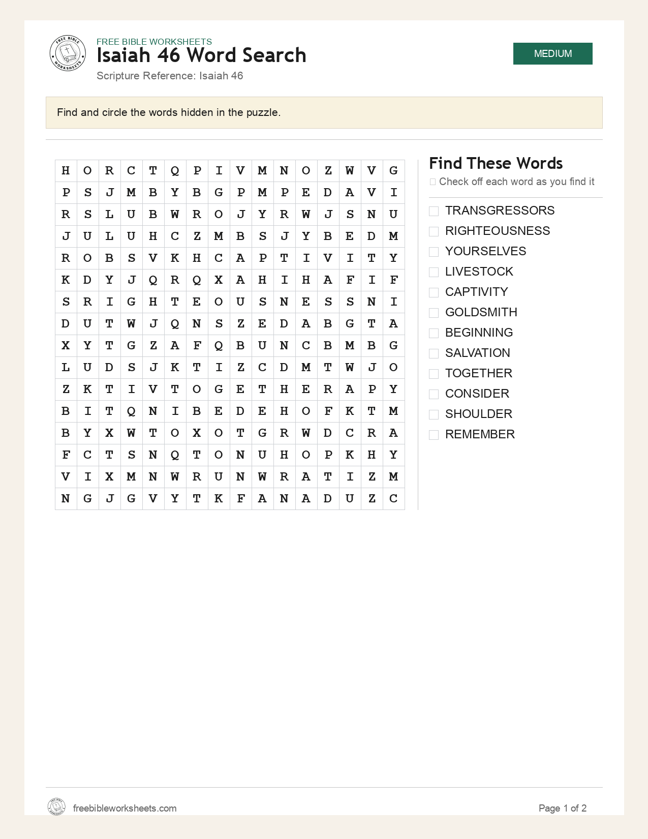 Isaiah 46 Word Search preview