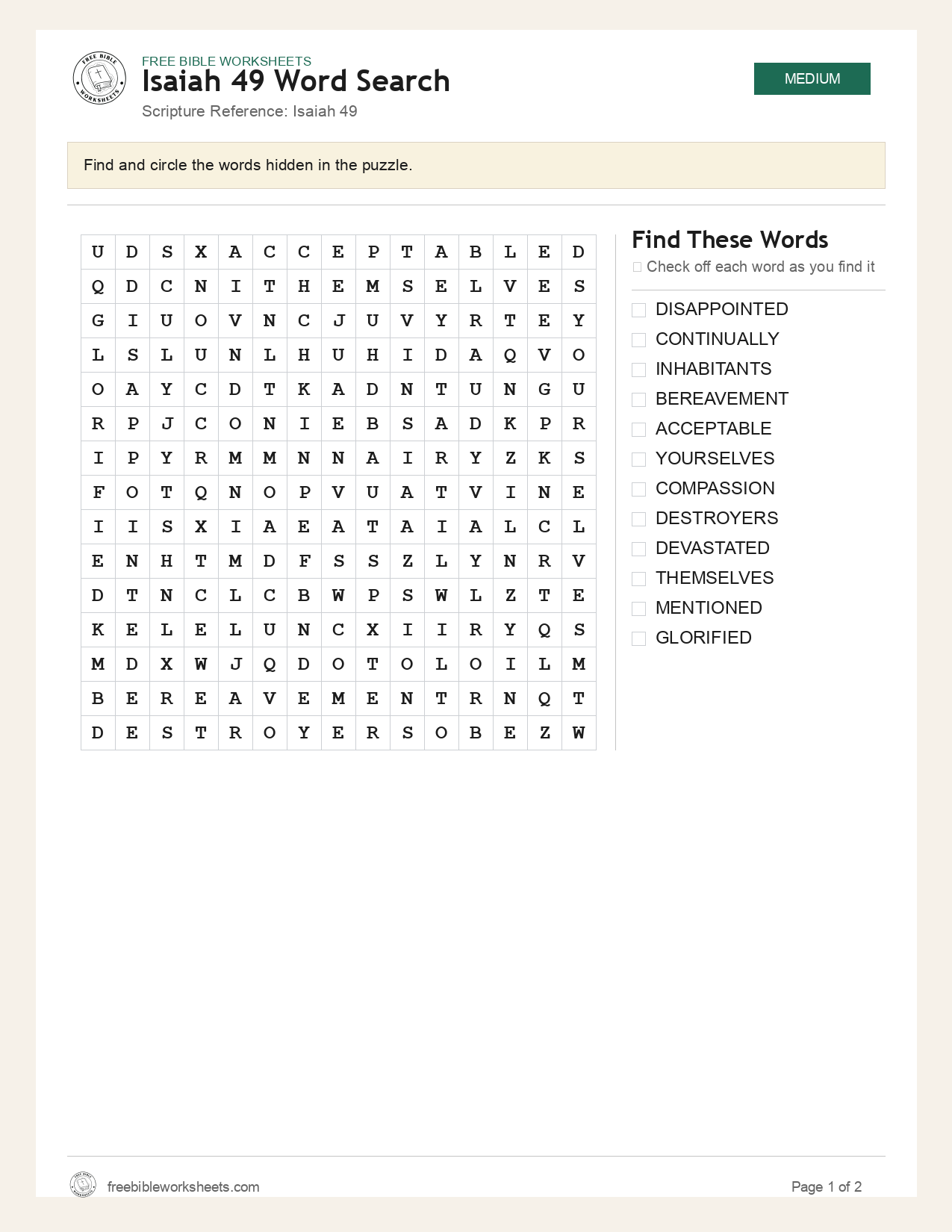 Isaiah 49 Word Search preview