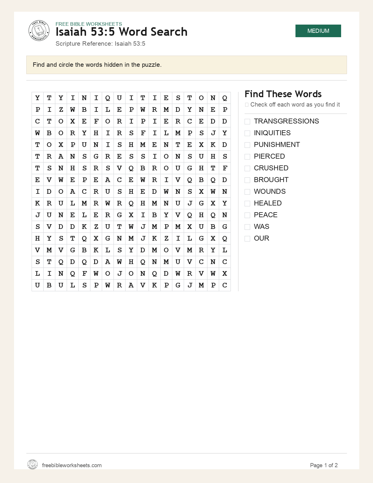 Isaiah 53:5 Word Search preview
