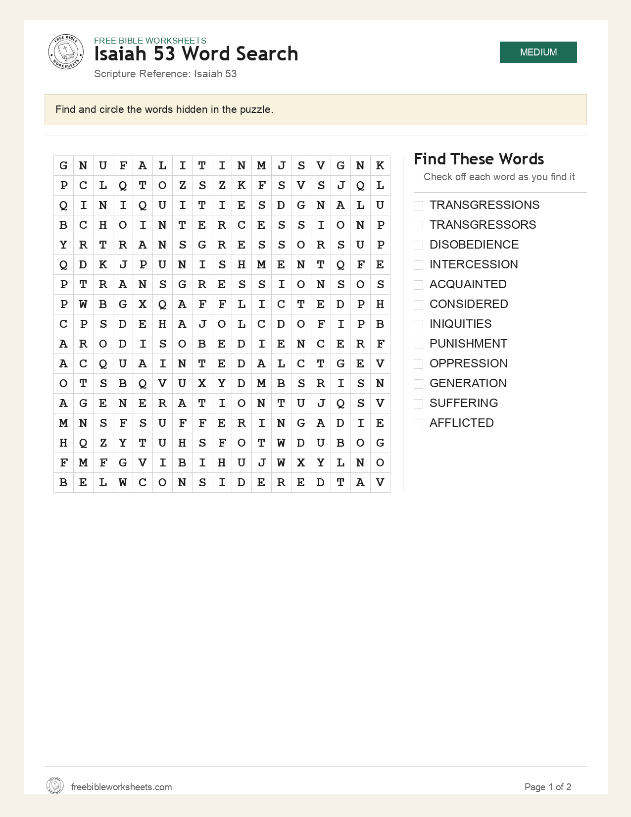 Isaiah 53 Word Search preview