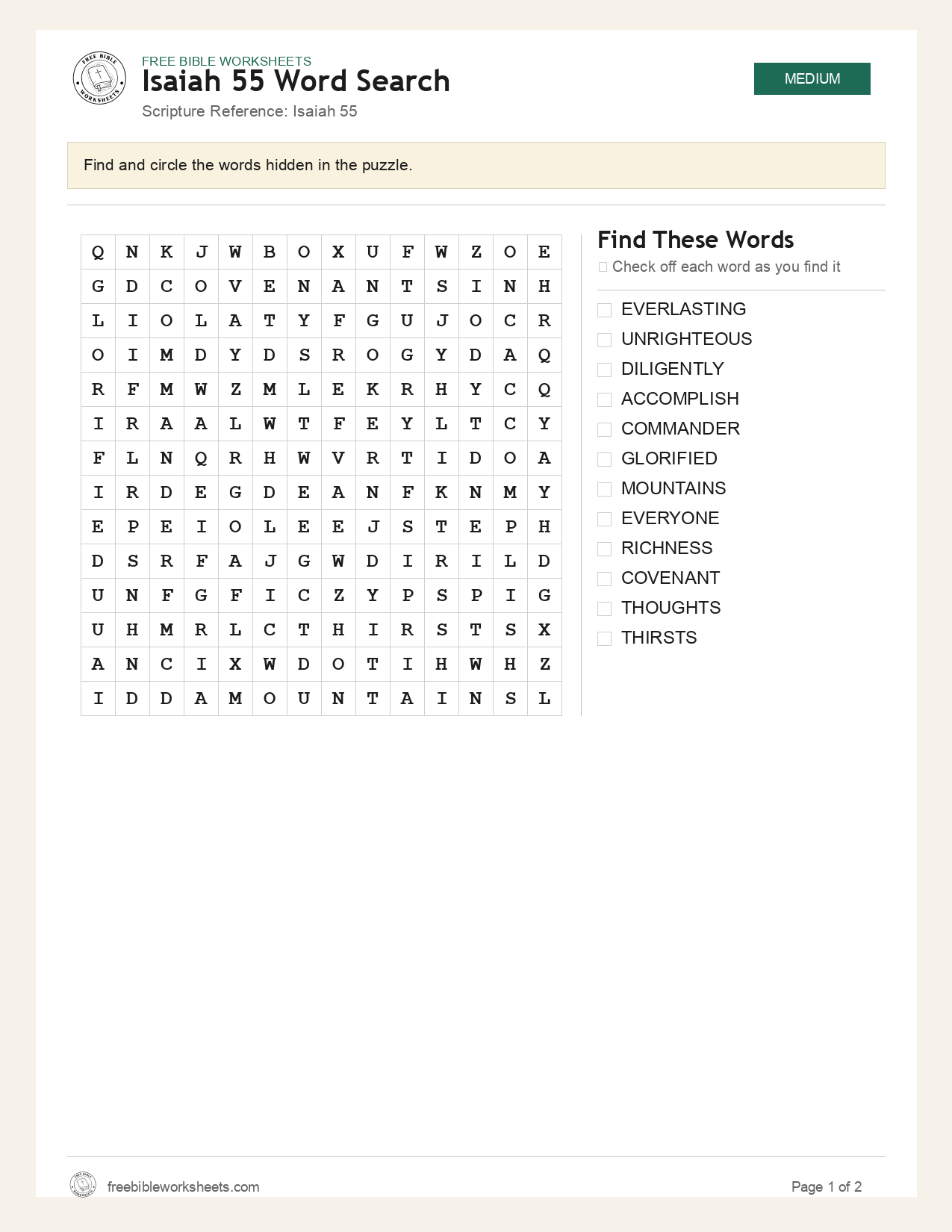 Isaiah 55 Word Search preview
