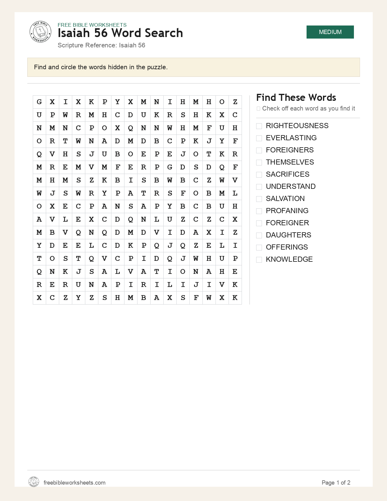 Isaiah 56 Word Search preview
