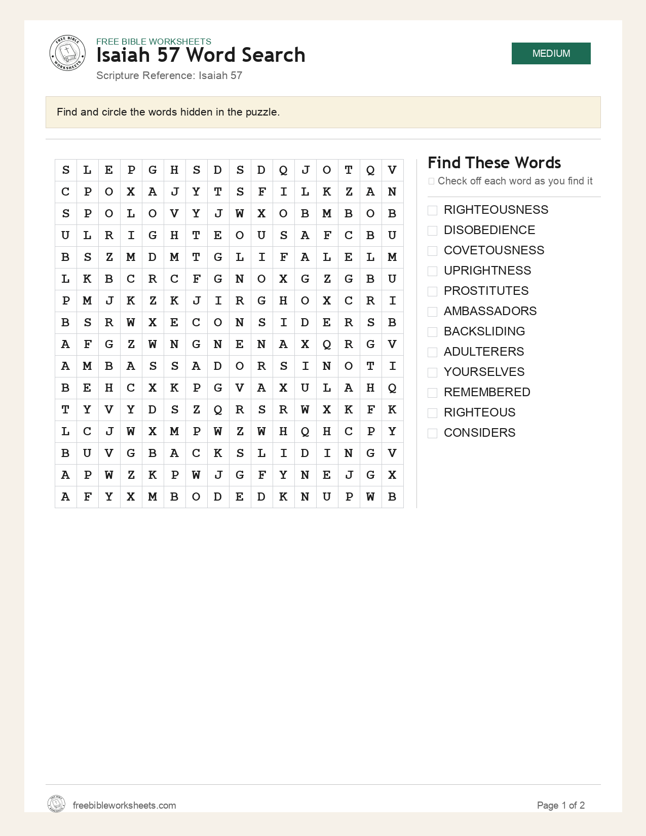 Isaiah 57 Word Search preview