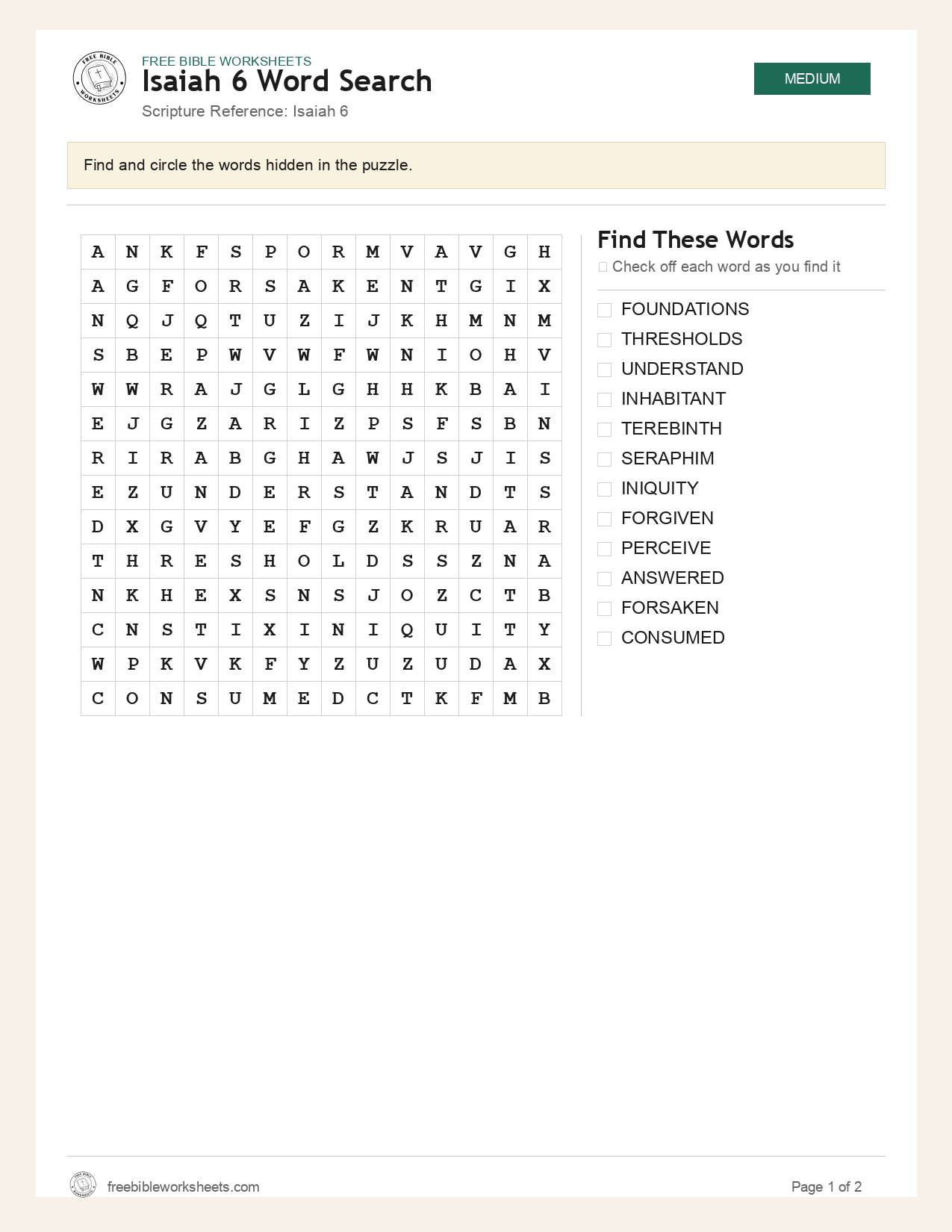 Isaiah 6 Word Search preview