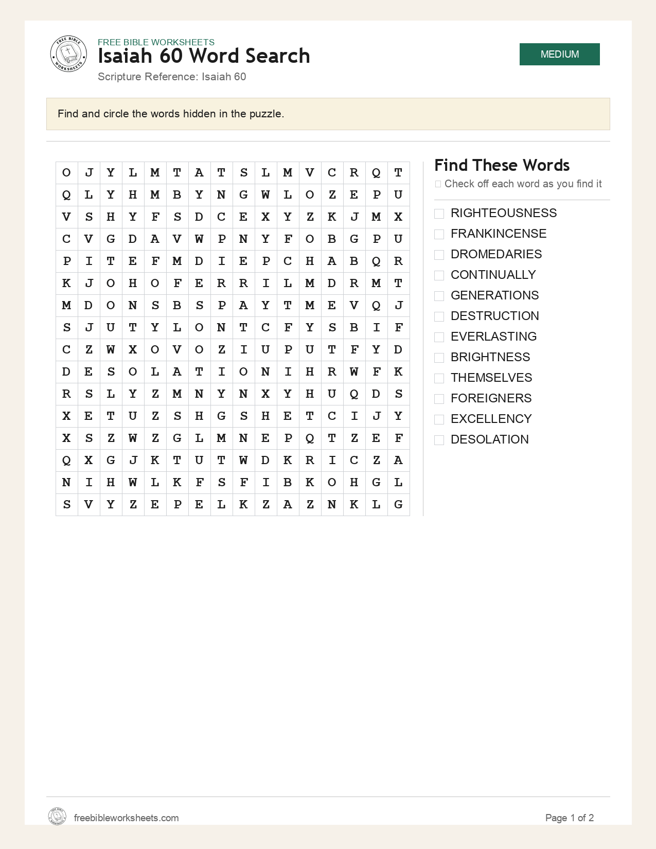 Isaiah 60 Word Search preview