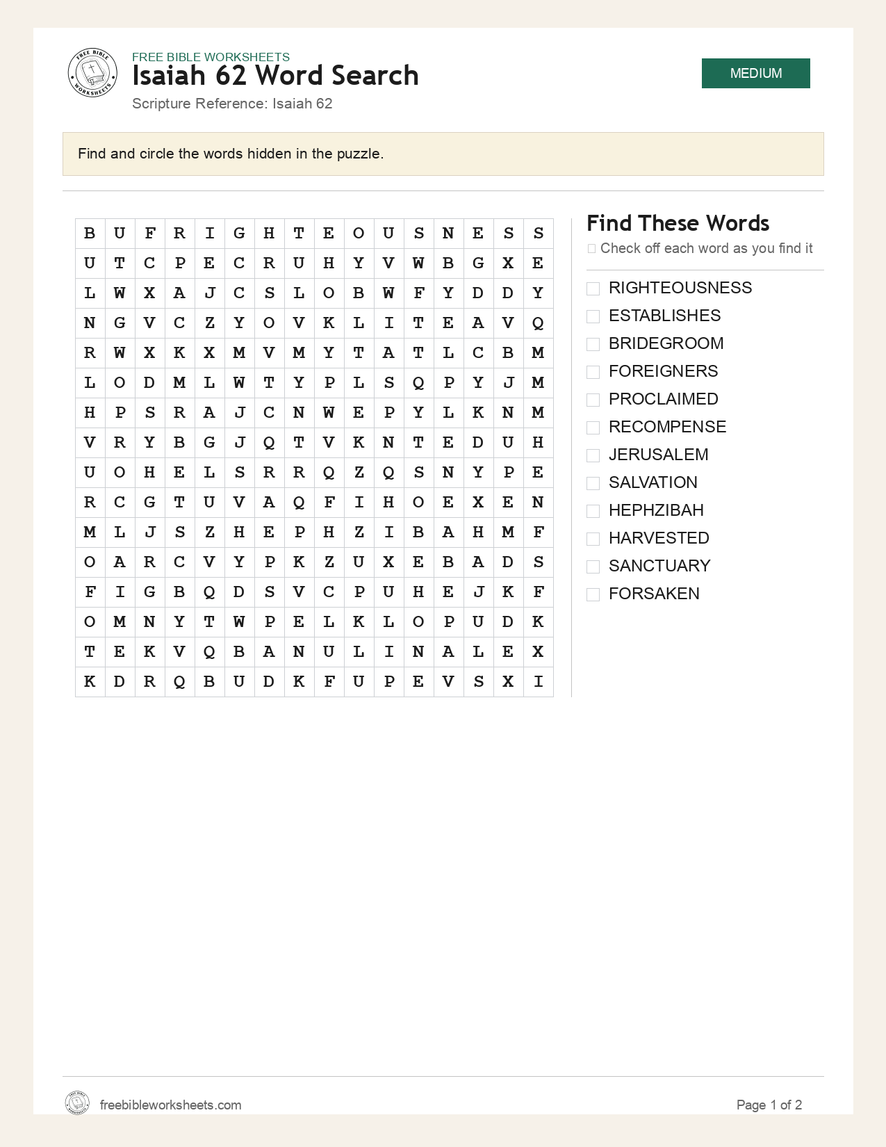 Isaiah 62 Word Search preview