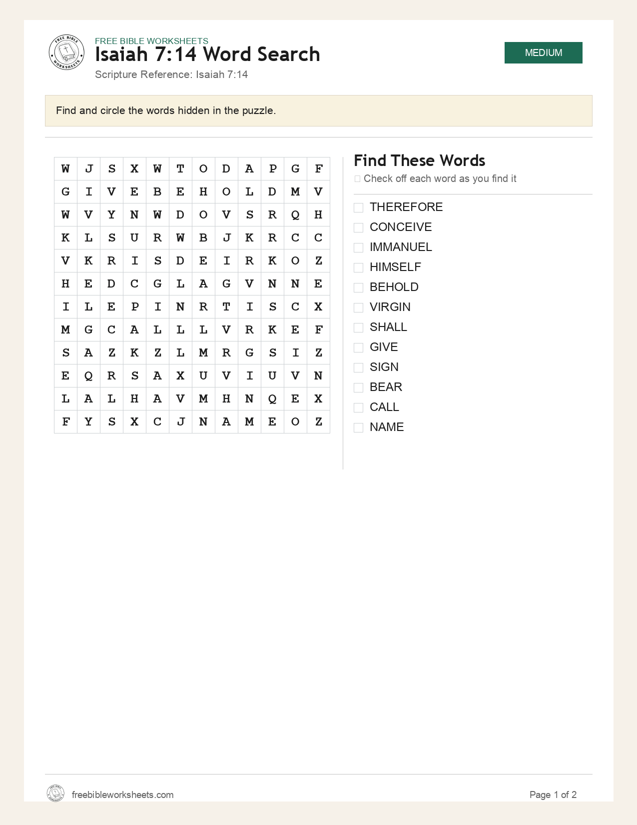 Isaiah 7:14 Word Search preview