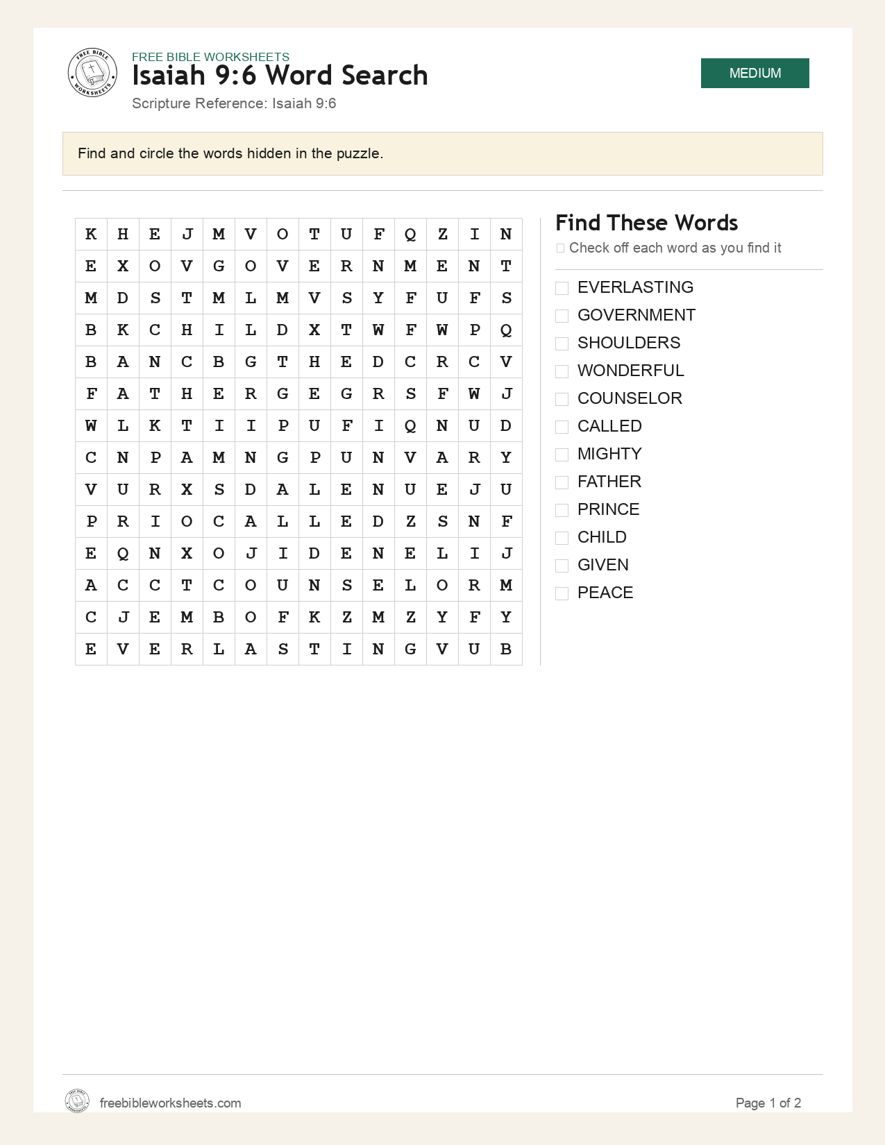 Isaiah 9:6 Word Search preview