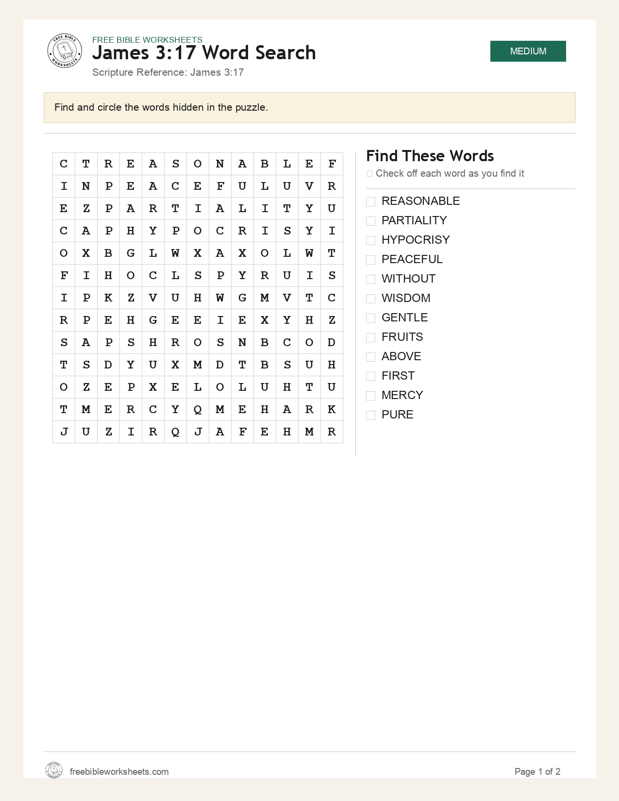 James 3:17 Word Search preview