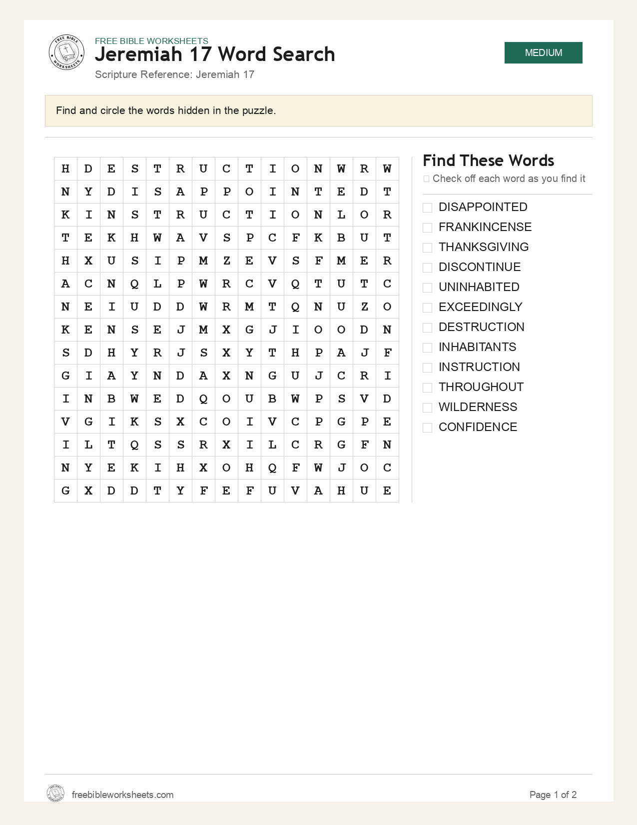 Jeremiah 17 Word Search preview