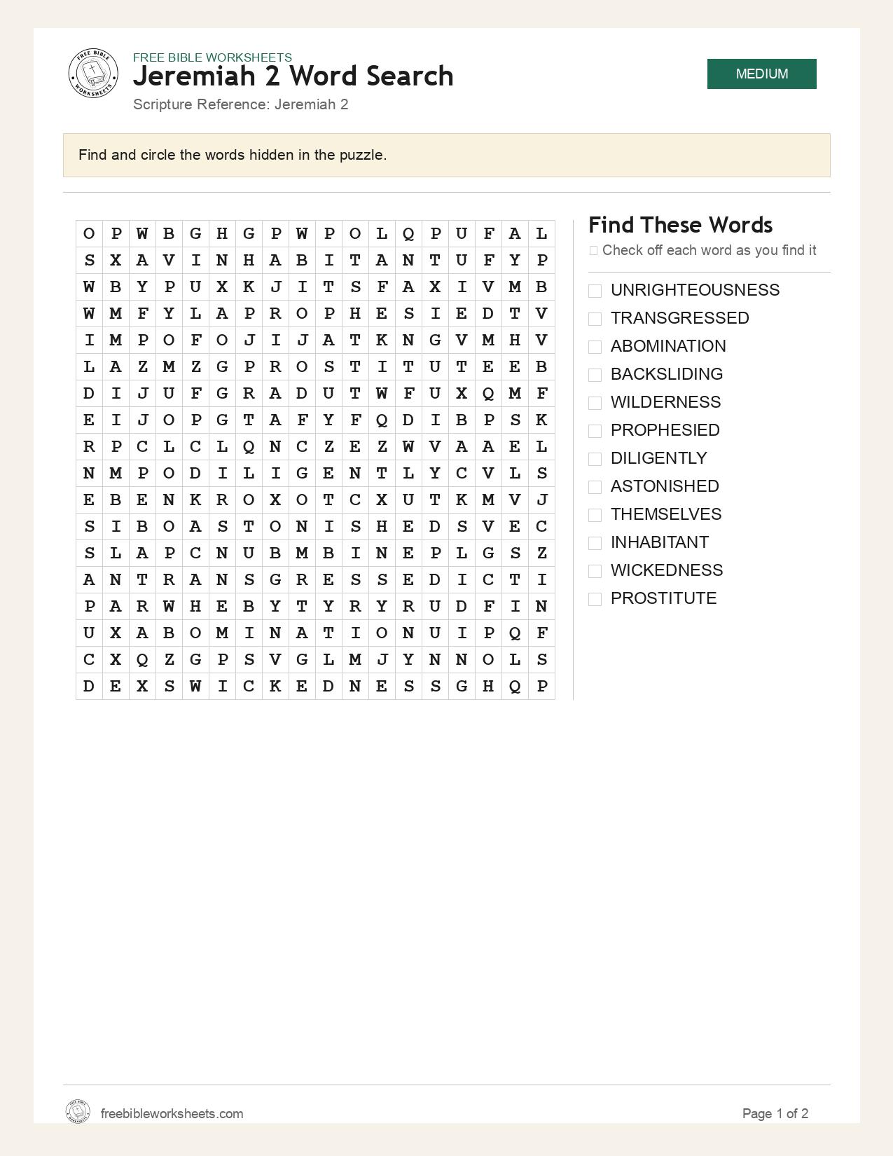 Jeremiah 2 Word Search preview