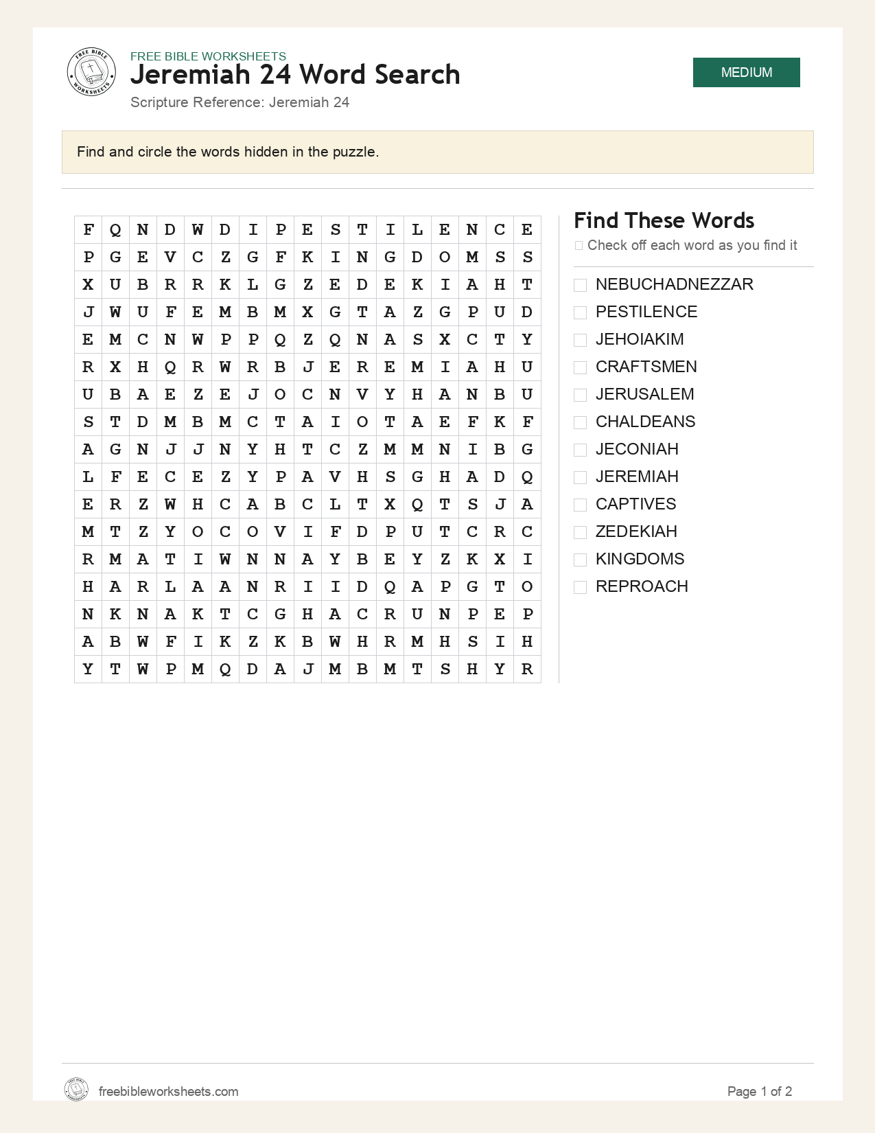 Jeremiah 24 Word Search preview