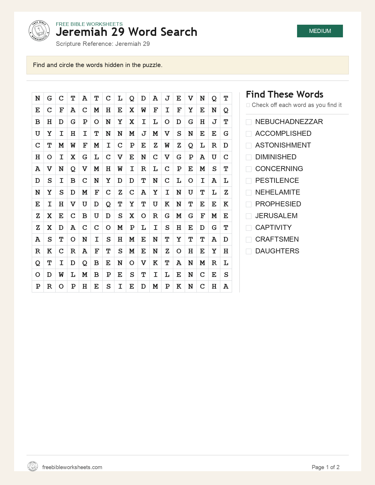 Jeremiah 29 Word Search preview