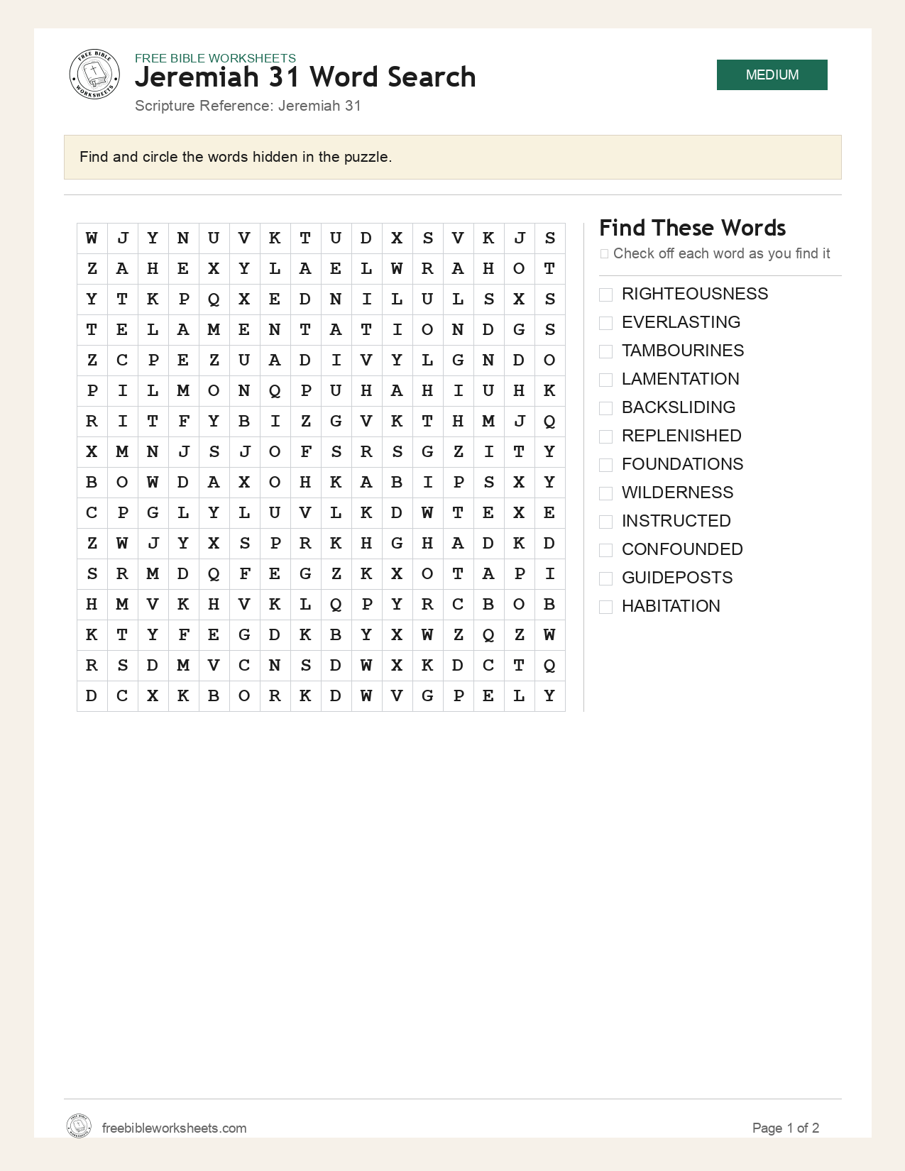 Jeremiah 31 Word Search preview