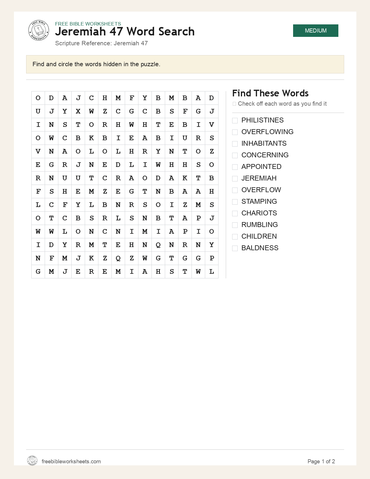 Jeremiah 47 Word Search preview