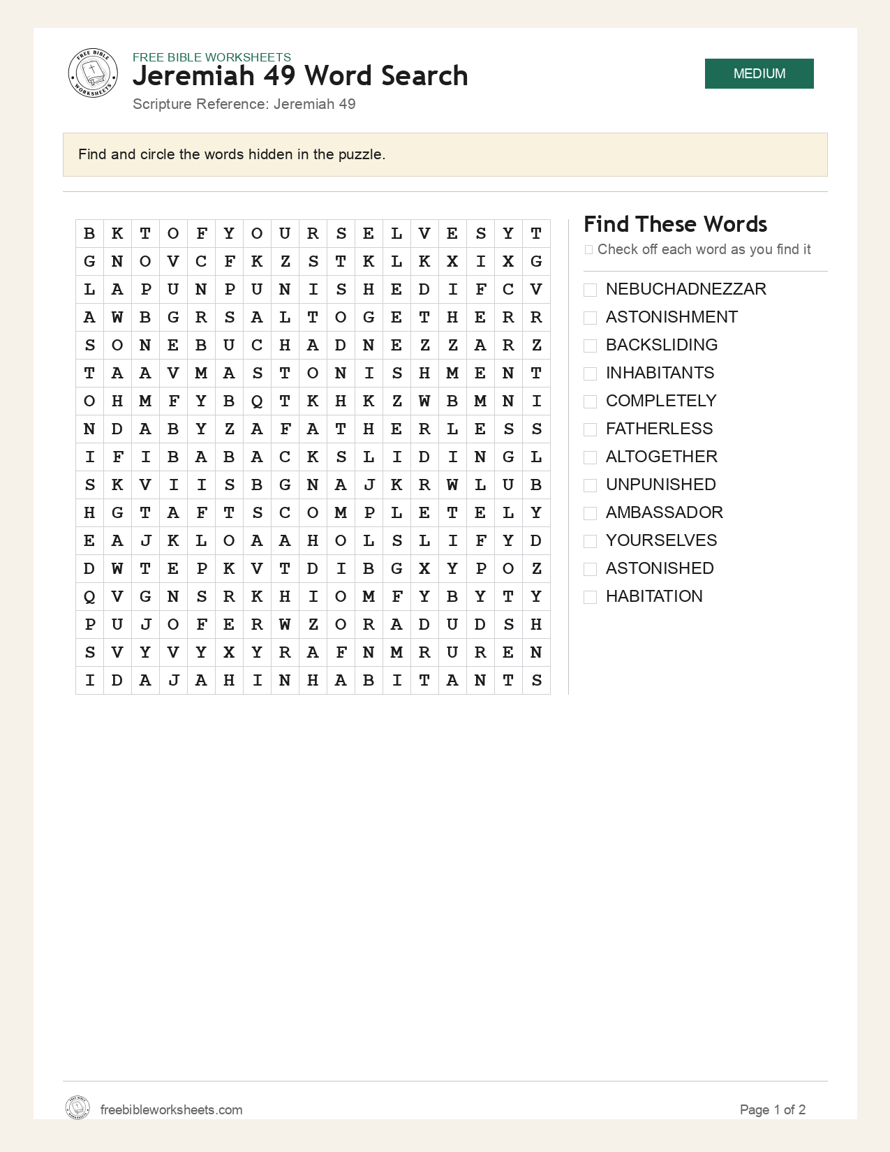 Jeremiah 49 Word Search preview