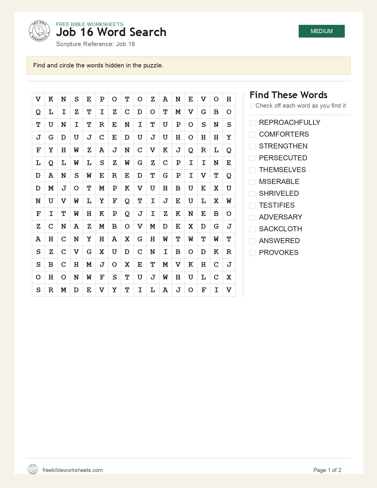 Job 16 Word Search preview