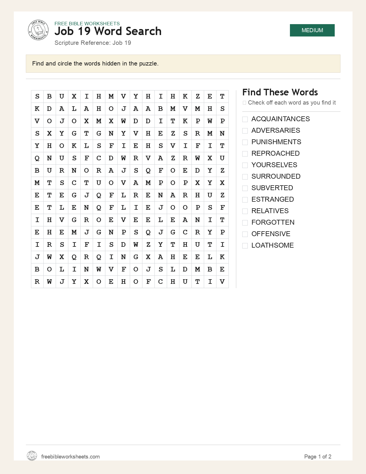 Job 19 Word Search preview