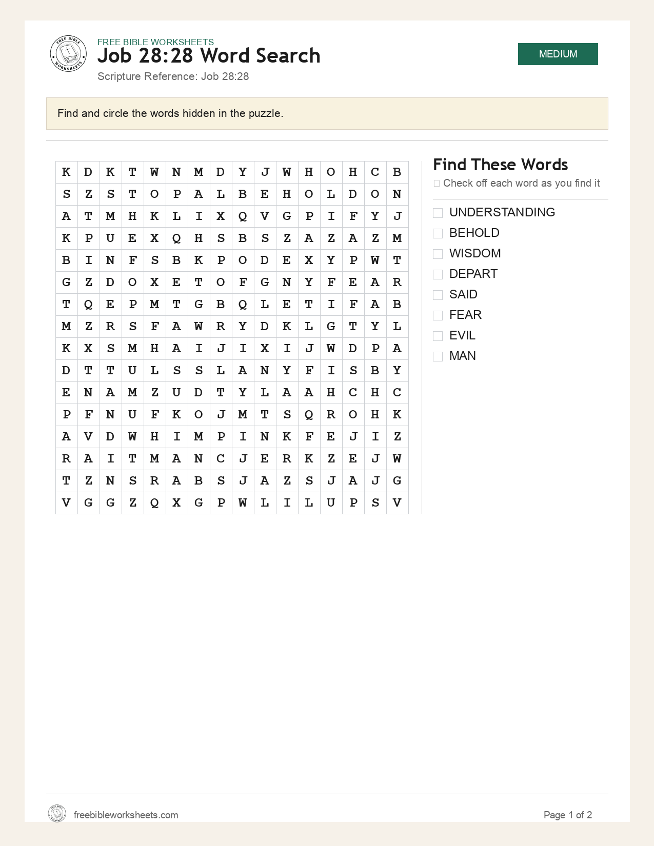 Job 28:28 Word Search preview