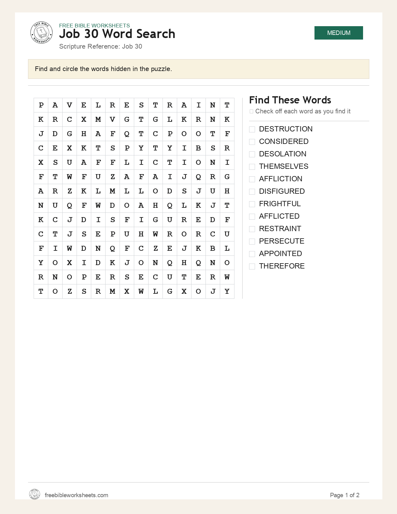 Job 30 Word Search preview