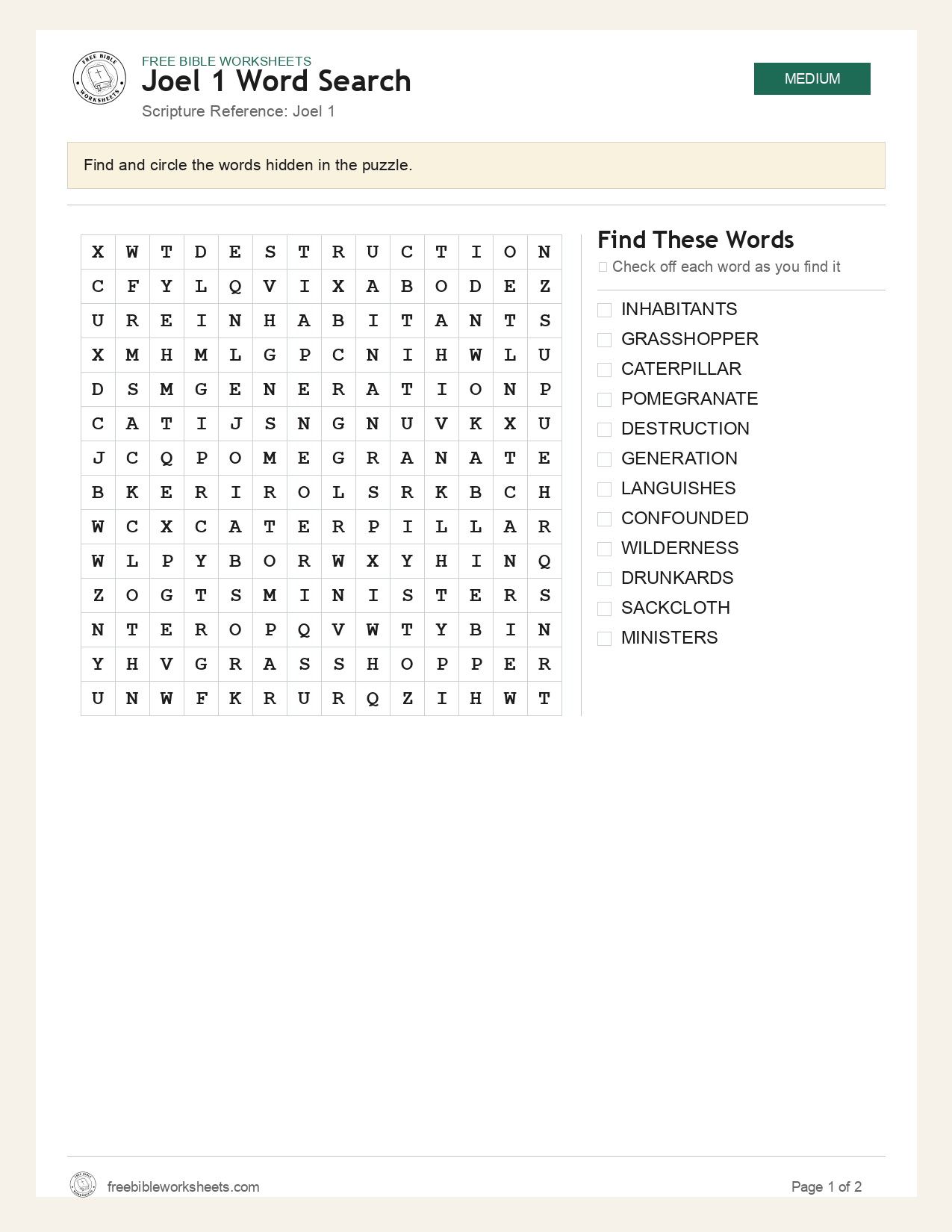 Joel 1 Word Search preview