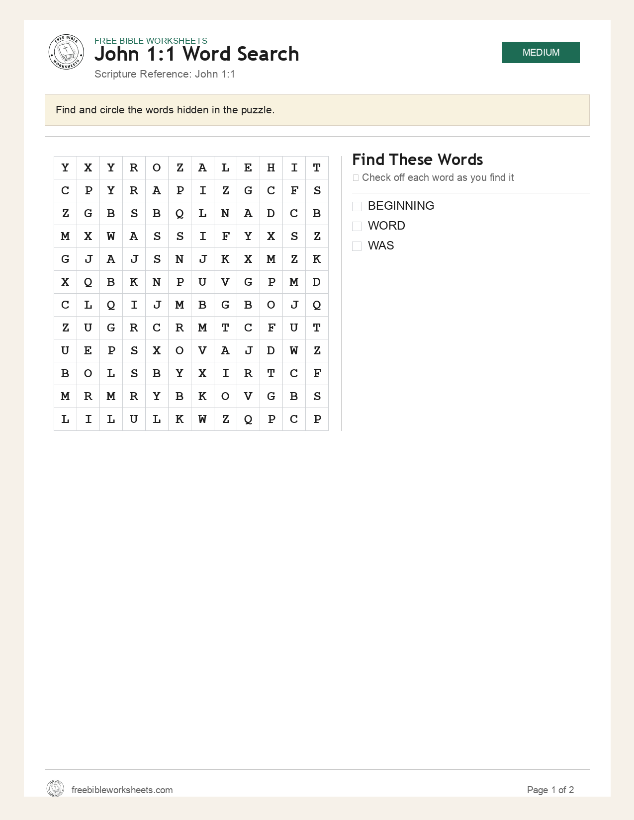 John 1:1 Word Search preview