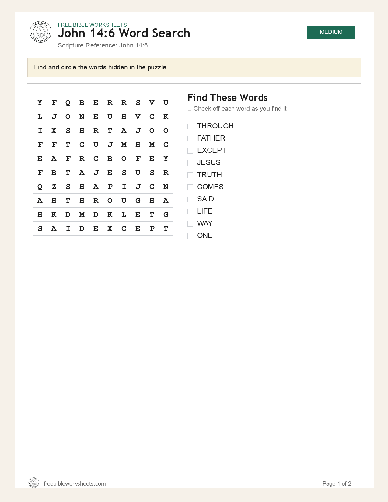 John 14:6 Word Search preview