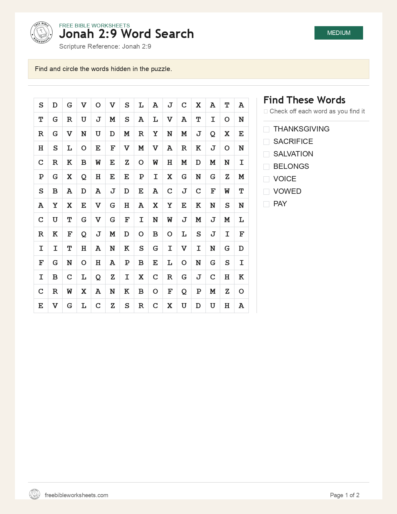 Jonah 2:9 Word Search preview