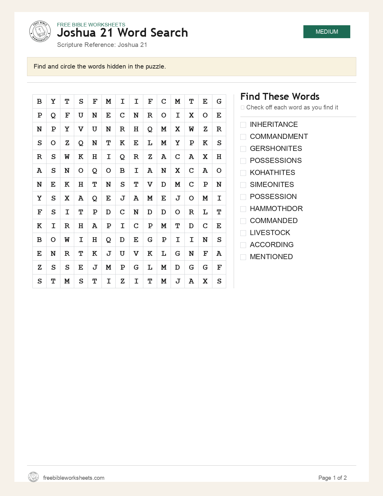 Joshua 21 Word Search preview