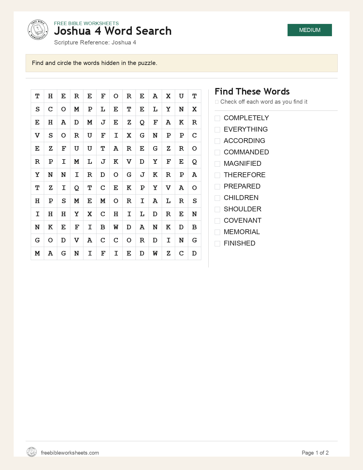 Joshua 4 Word Search preview
