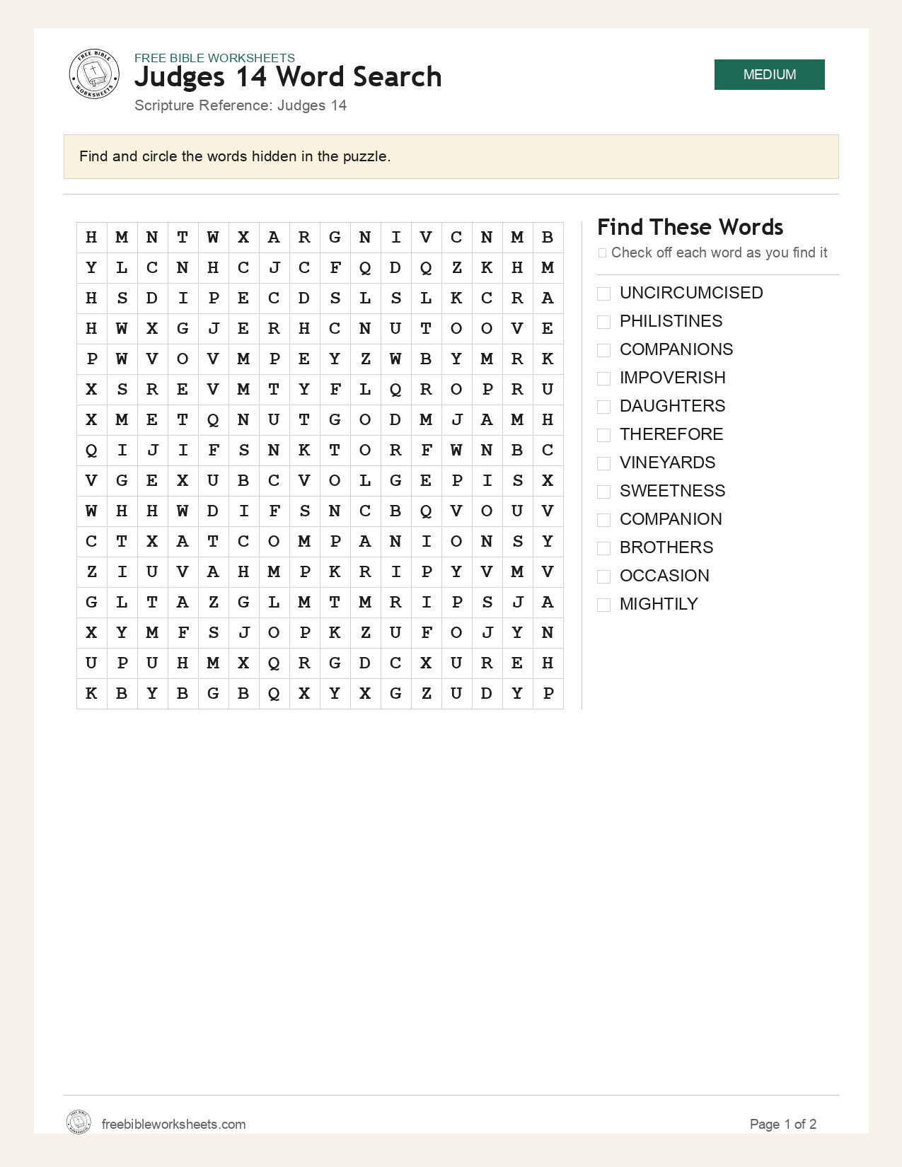 Judges 14 Word Search preview
