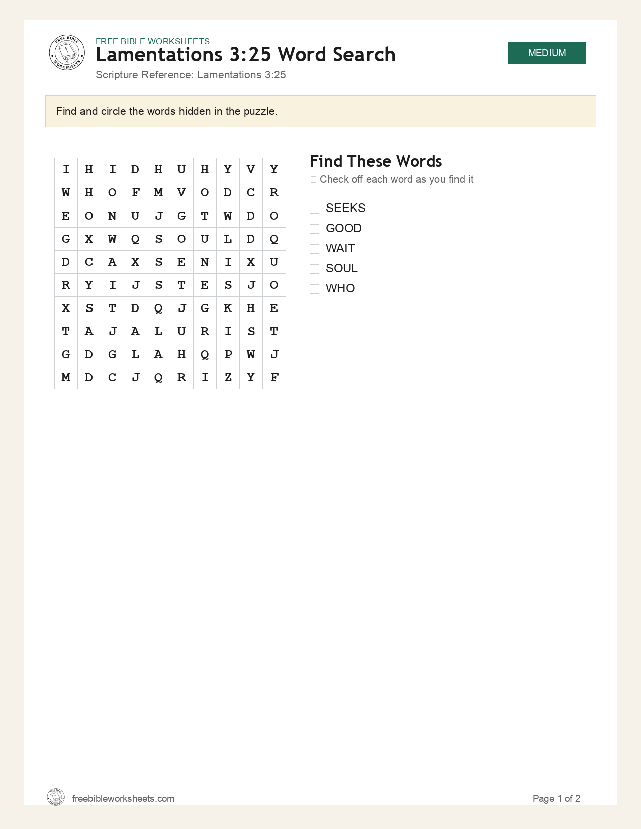 Lamentations 3:25 Word Search preview