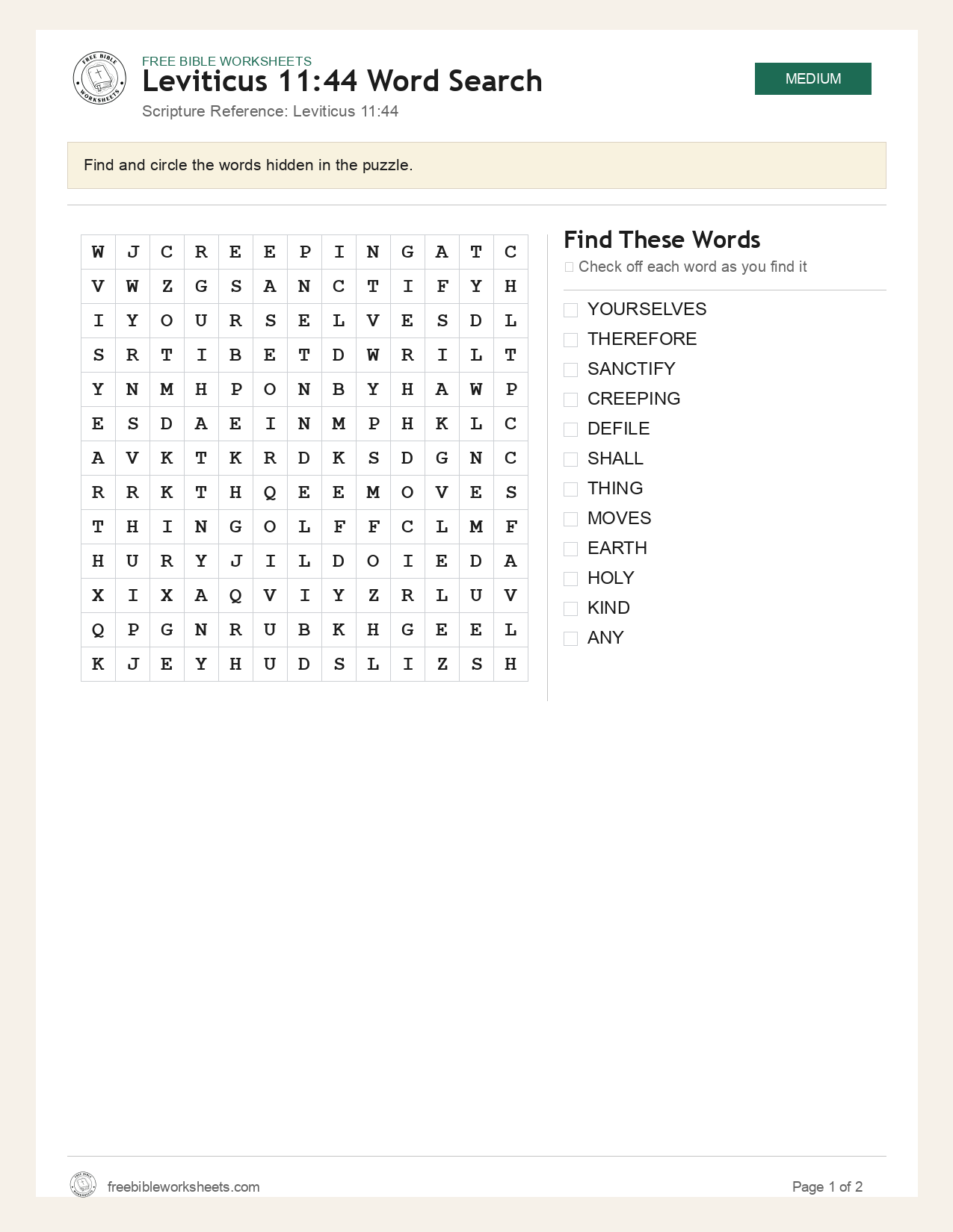 Leviticus 11:44 Word Search preview