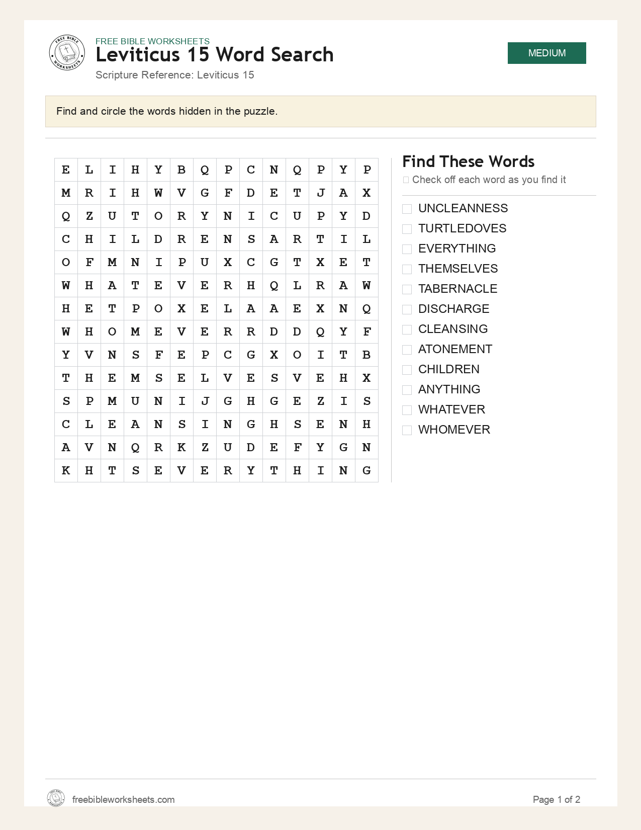Leviticus 15 Word Search preview