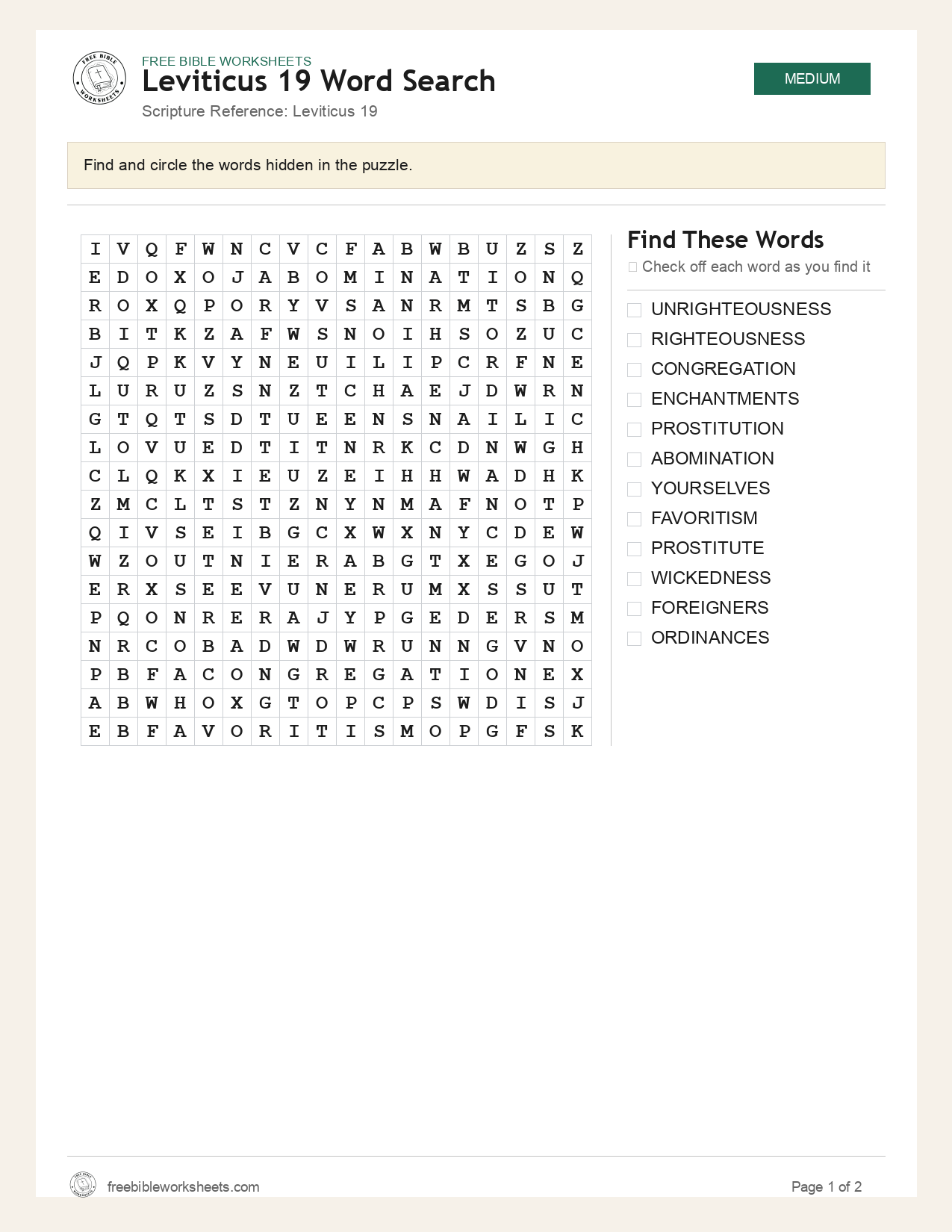 Leviticus 19 Word Search preview