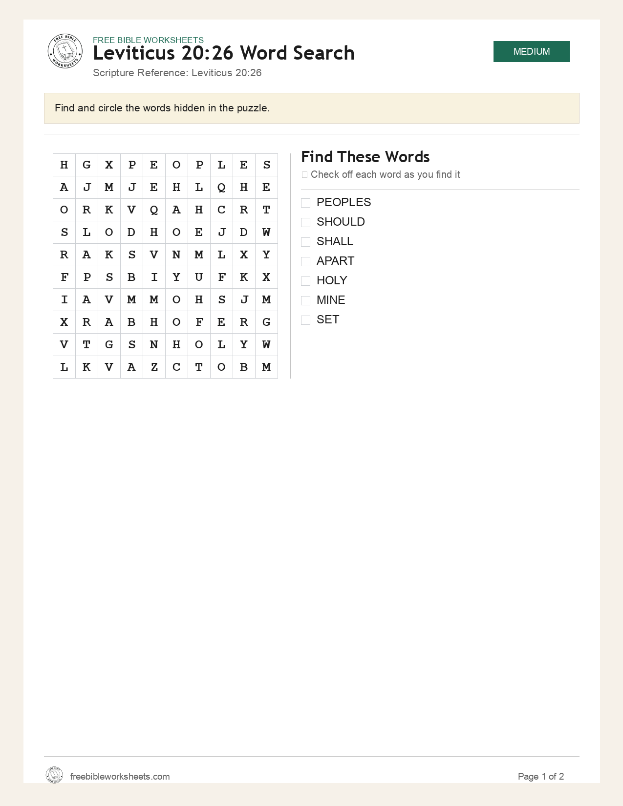Leviticus 20:26 Word Search preview
