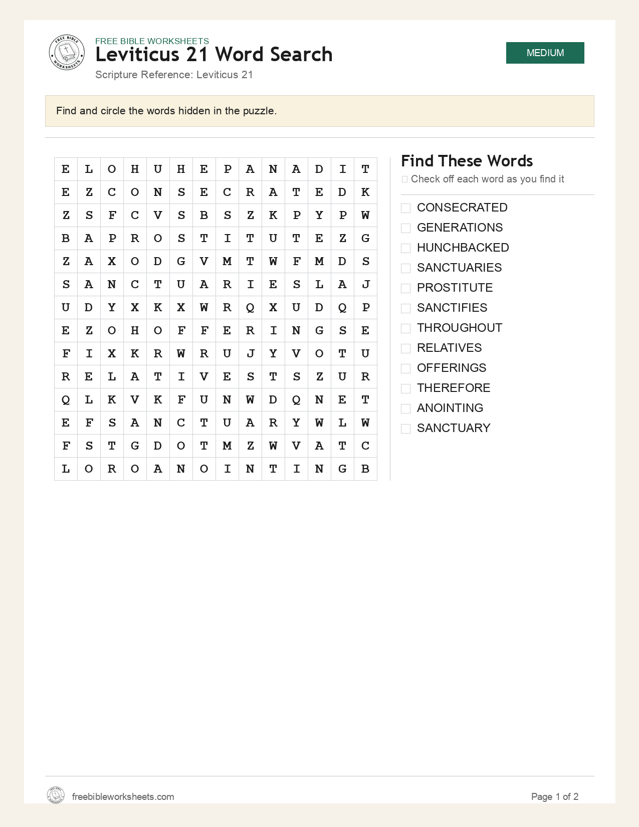 Leviticus 21 Word Search preview