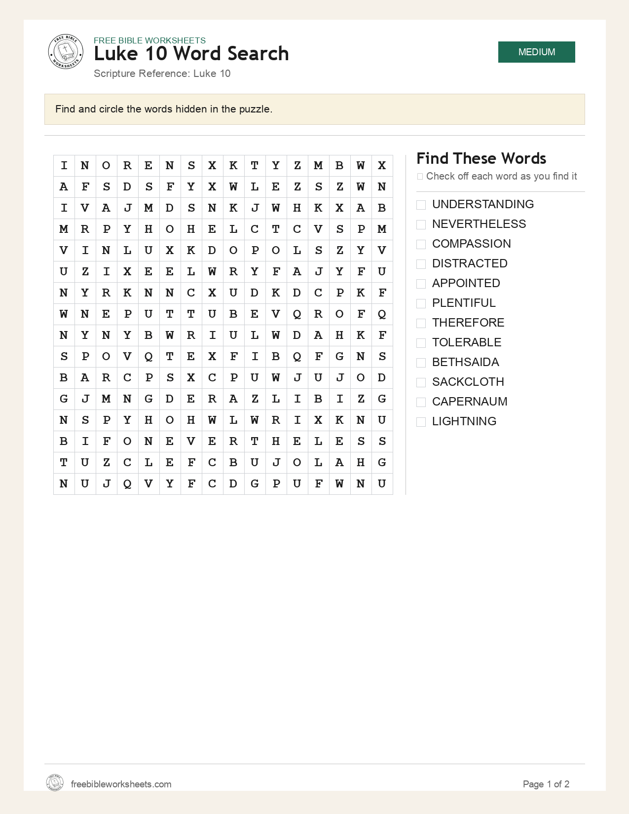 Luke 10 Word Search preview
