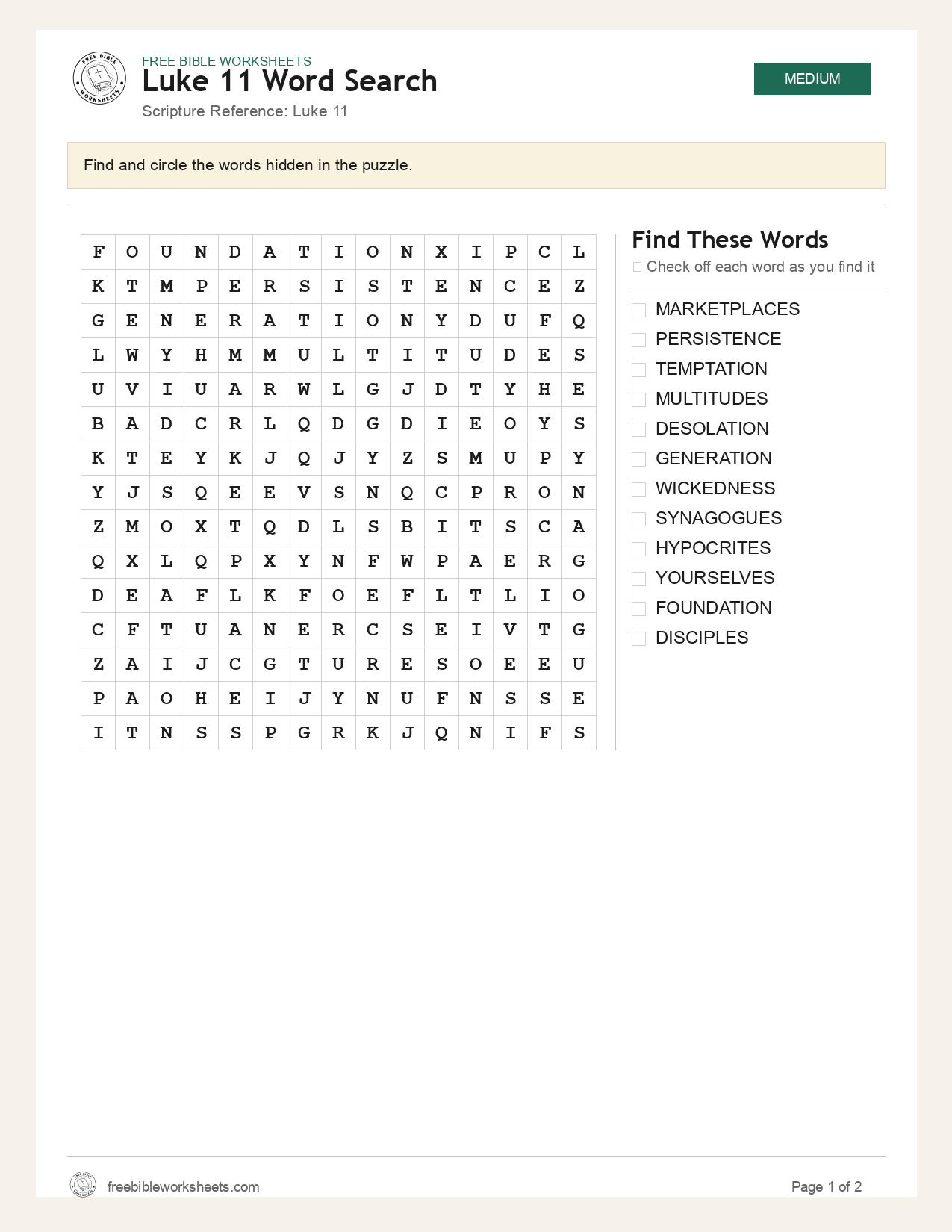 Luke 11 Word Search preview