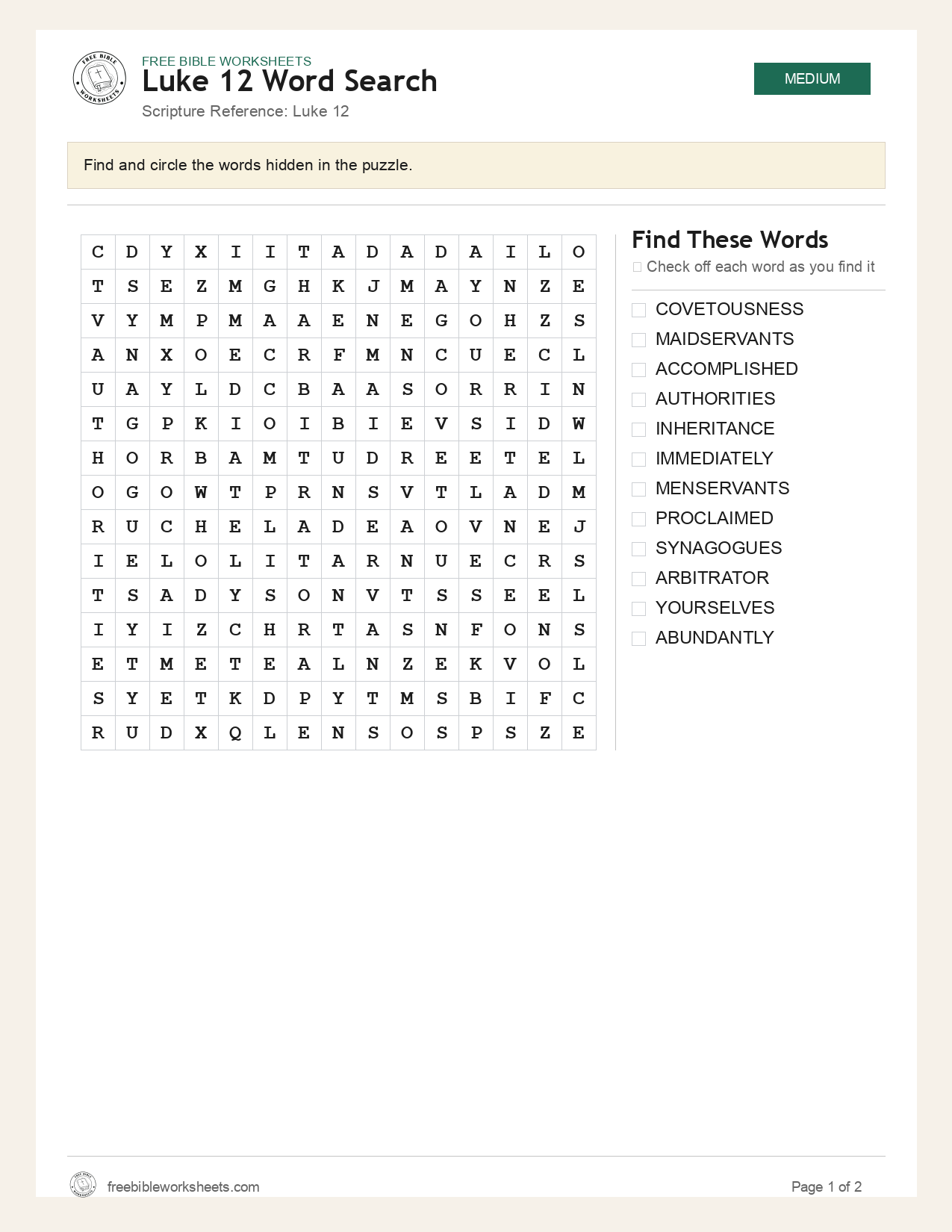 Luke 12 Word Search preview