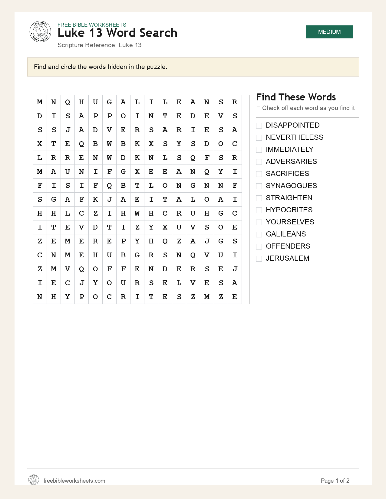 Luke 13 Word Search preview