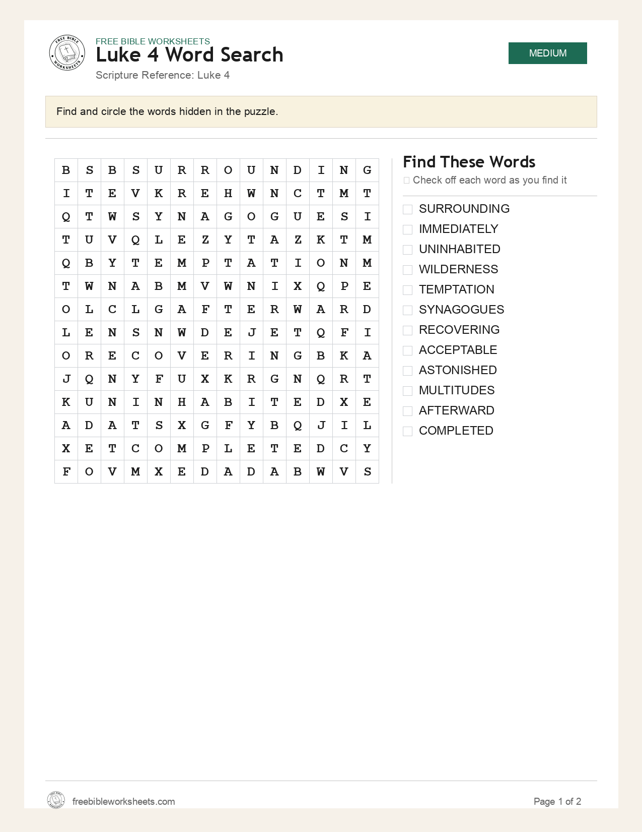 Luke 4 Word Search preview